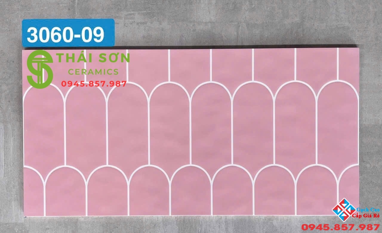 Gạch ốp tường nhà bếp 30x60 men bóng trang trí màu hồng
