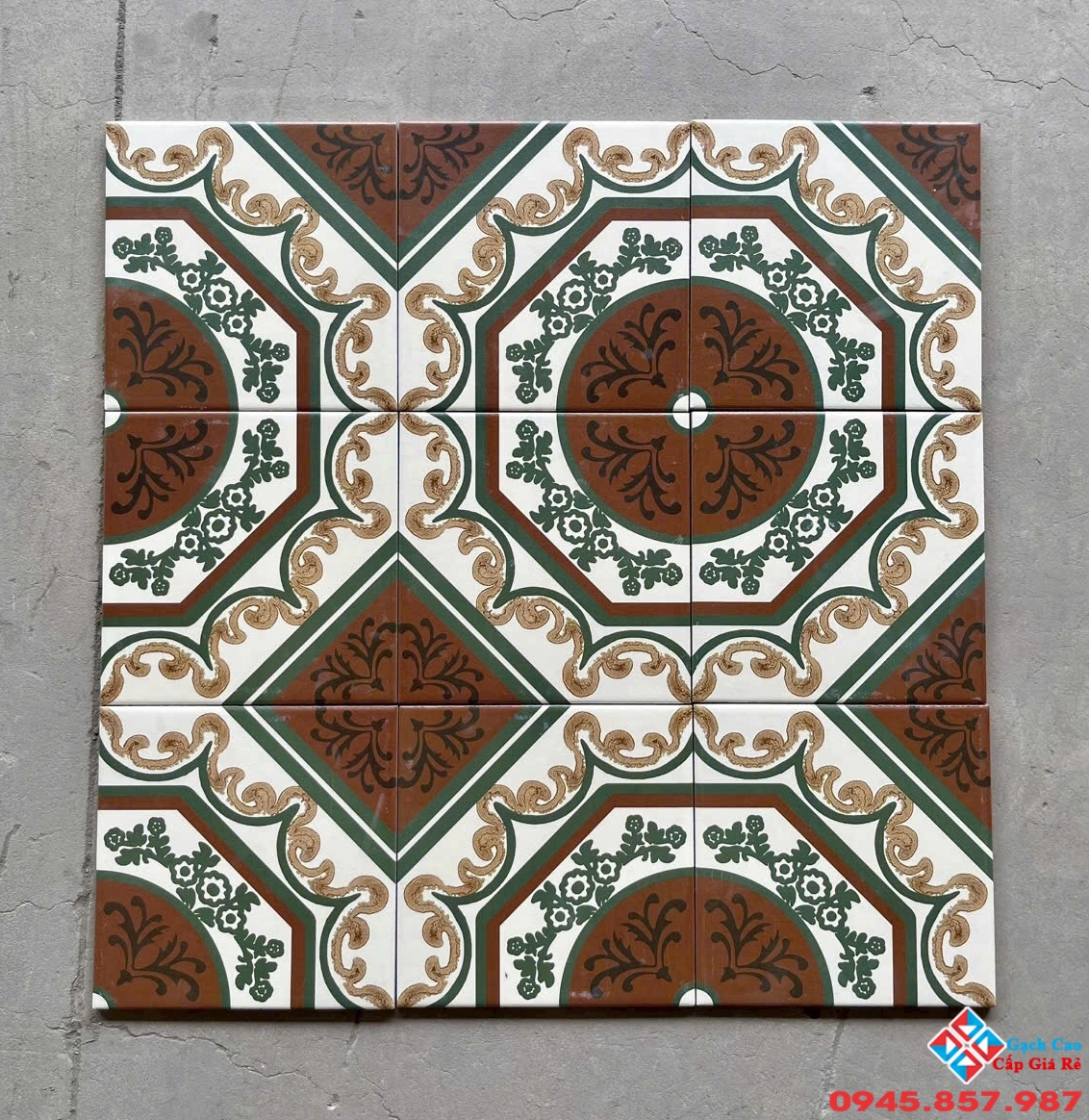 Gạch trung quốc hoa văn giả cổ 20x20 bề mặt mờ
