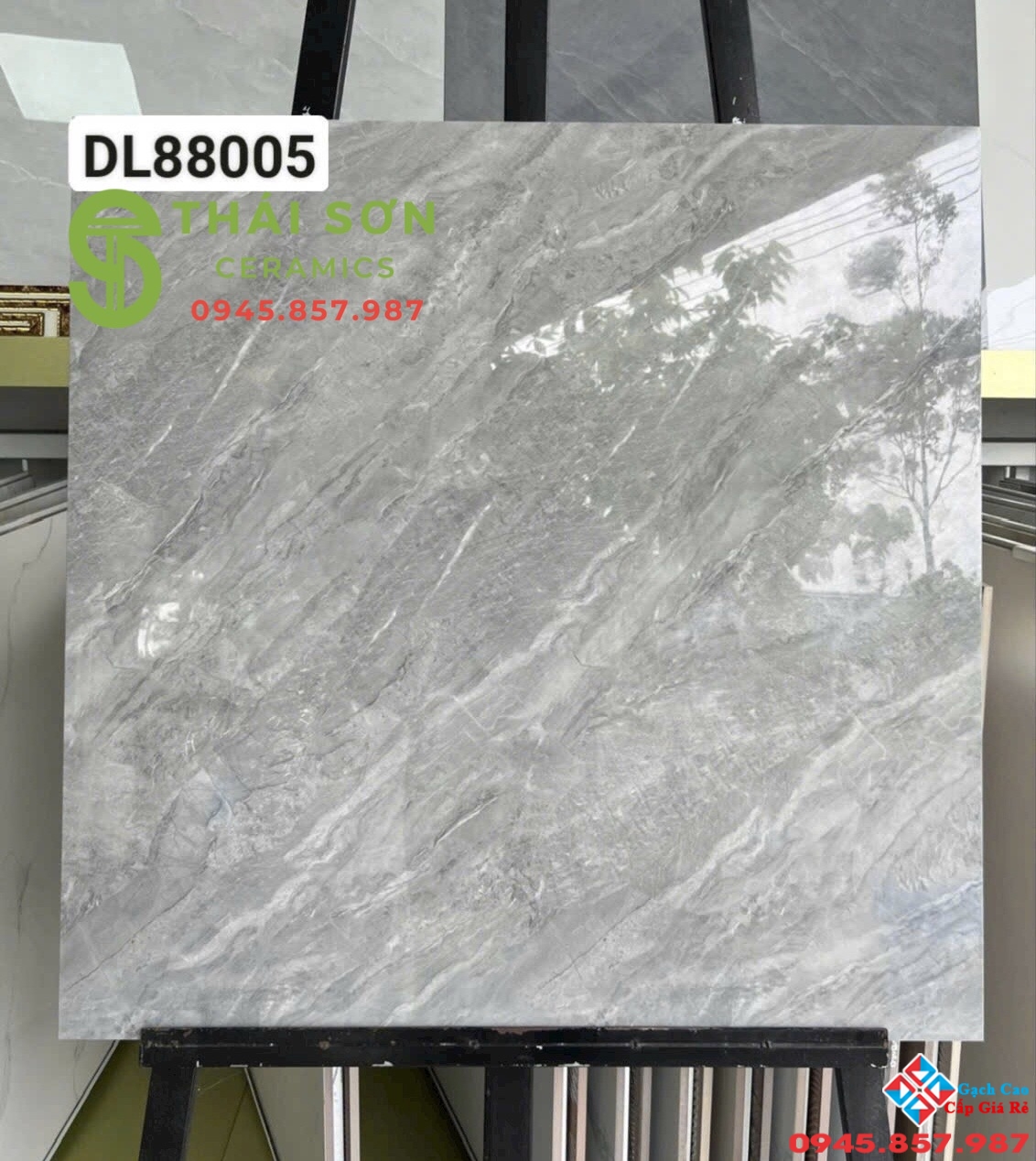 Gạch trung quốc 80x80 lát nền màu xám bóng kiếng