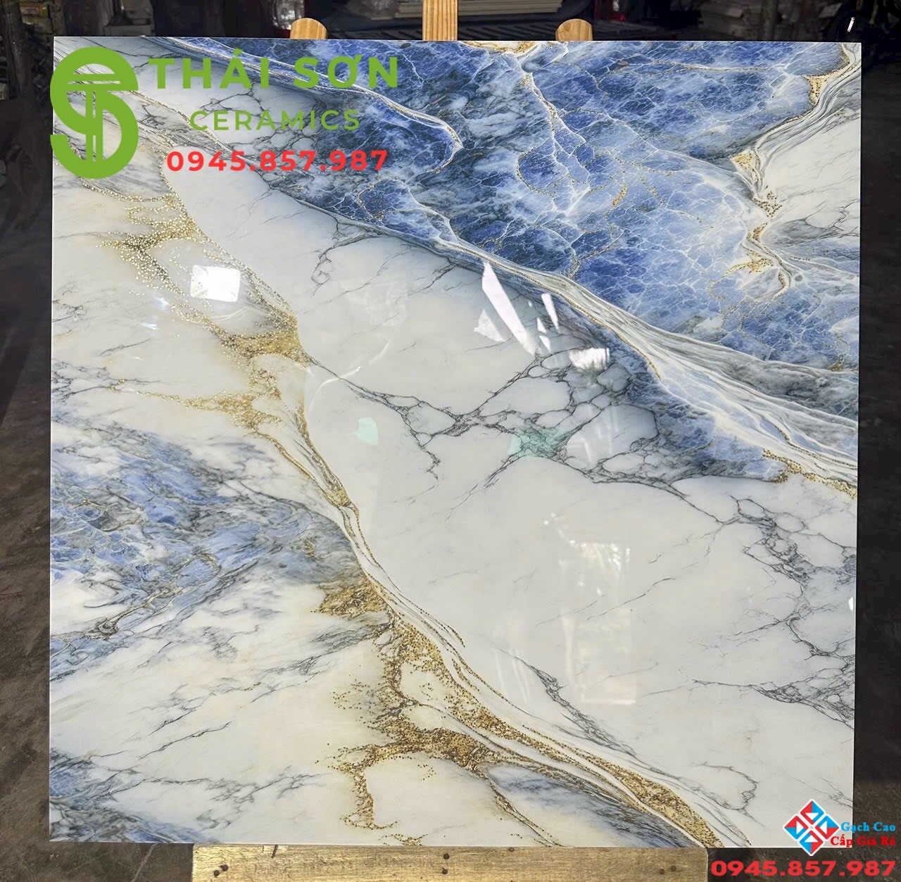 Gạch trung quốc 80x80 bóng kiếng màu xanh vân đá