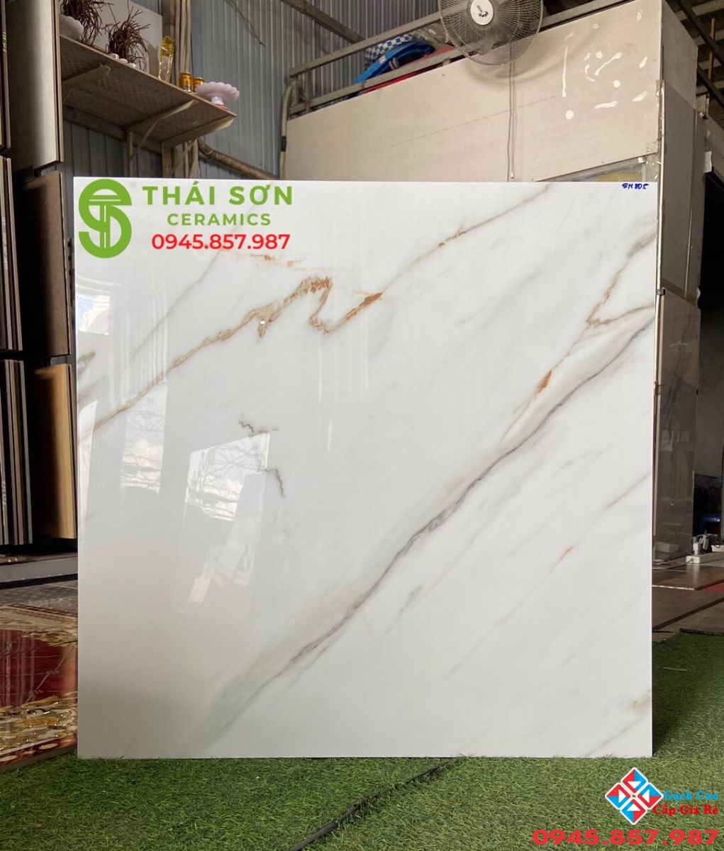 Gạch 80x80 ấn độ bóng kiếng trắng vân vàng