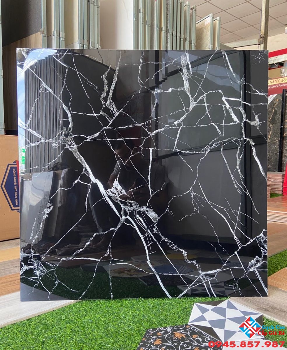 gạch lát nền 80x80 đen vân trắng
