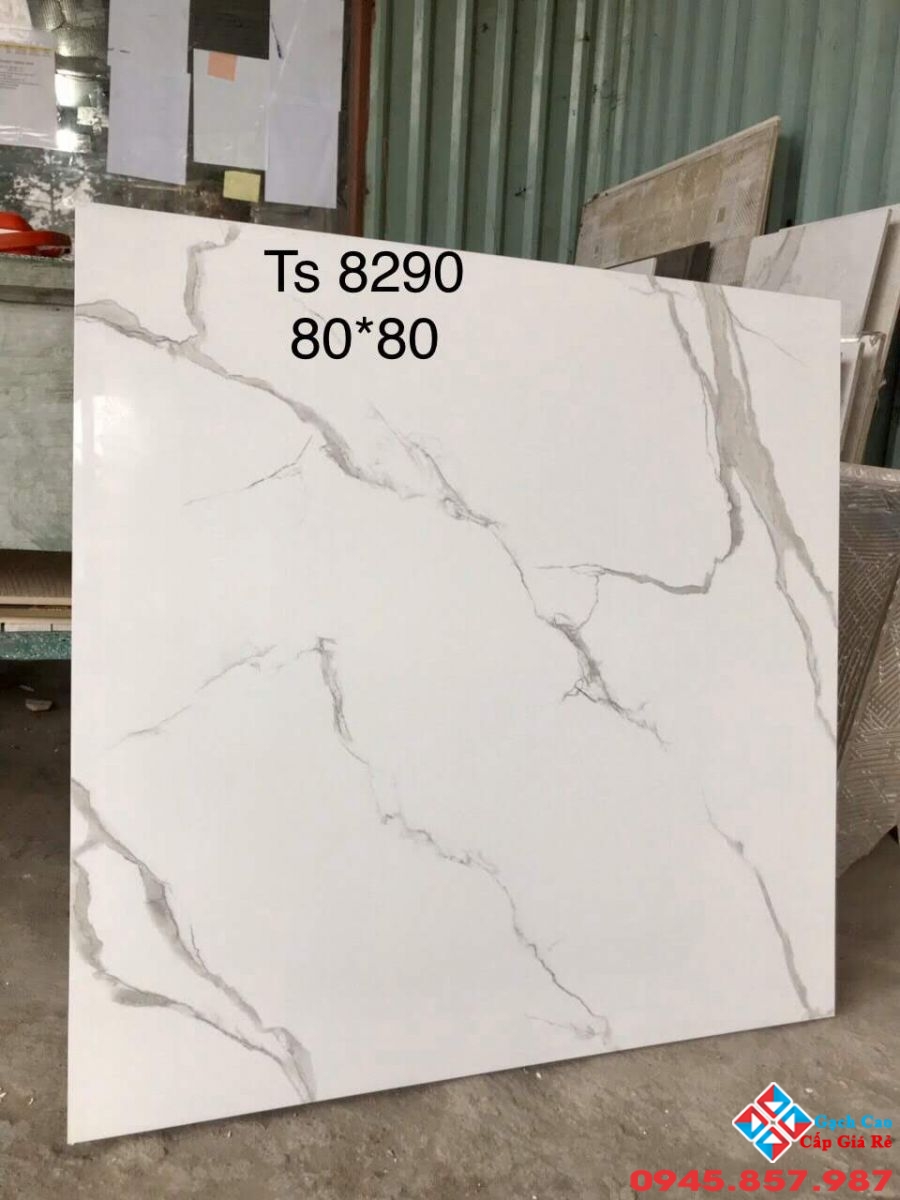 gạch lát nền kim cương 80x80 trắng mây
