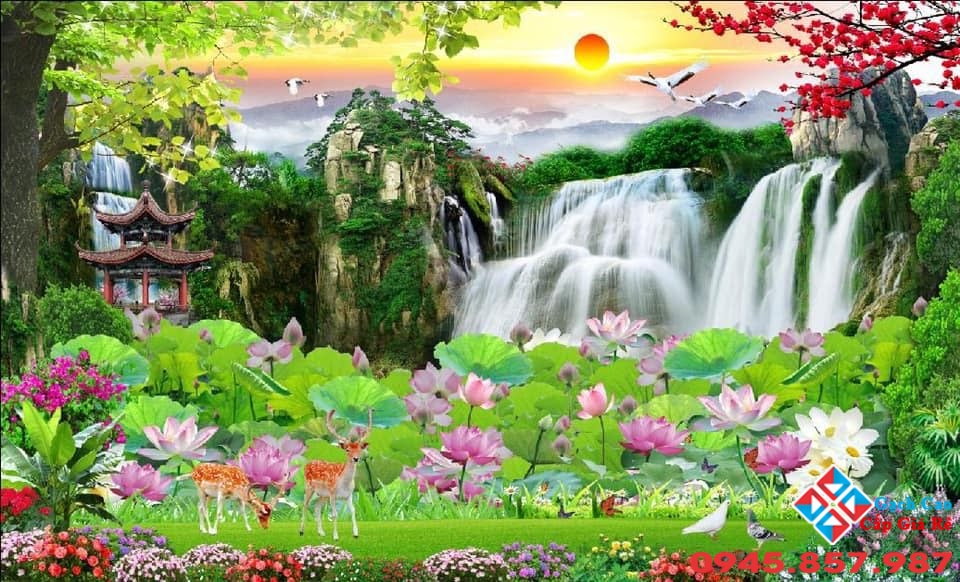 gạch tranh phong cảnh hồ sen