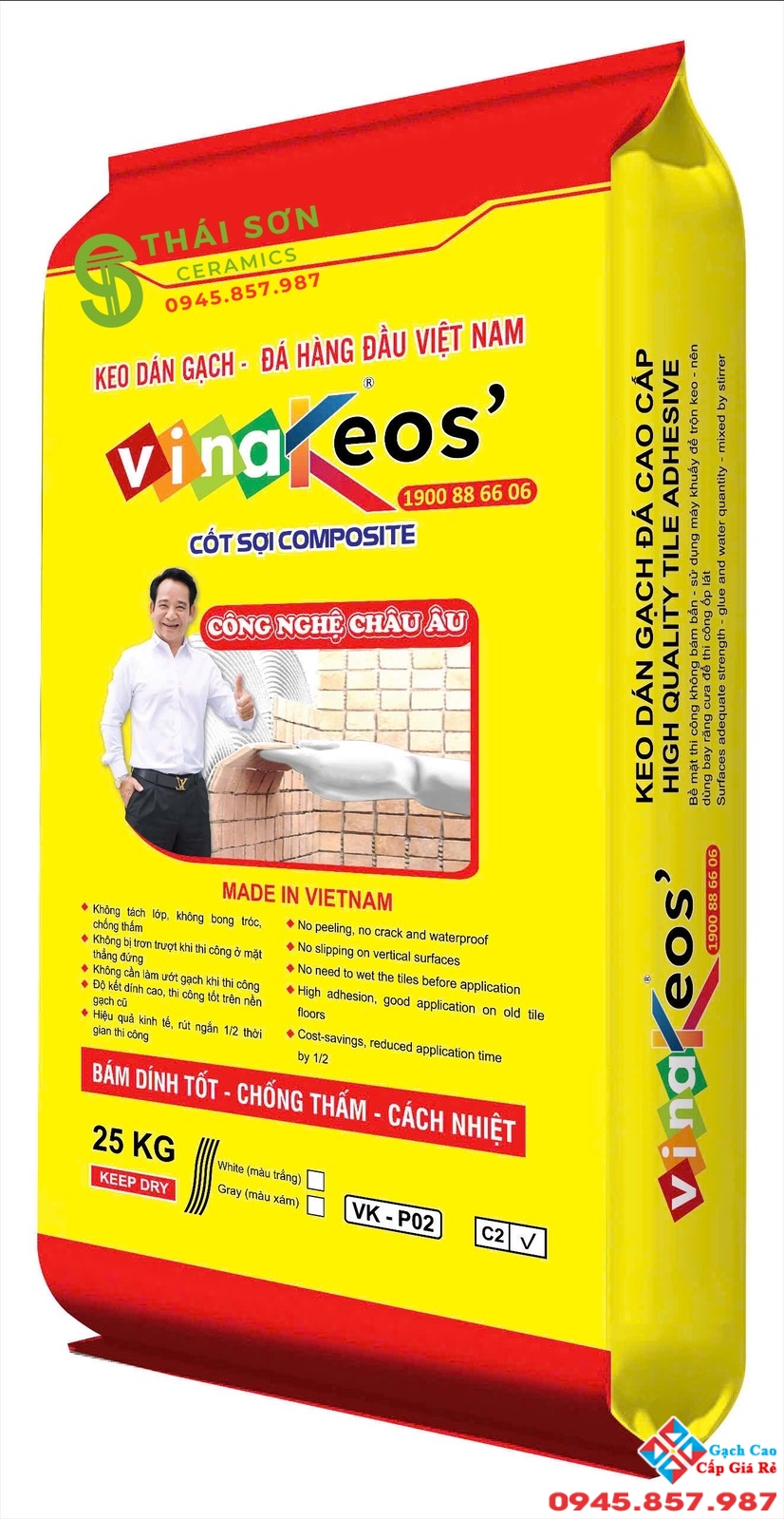 Keo dán gạch ngoài trời vinakeos cao cấp 