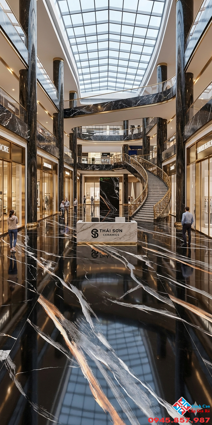 Phối cảnh gạch 60x120 đen vân trắng