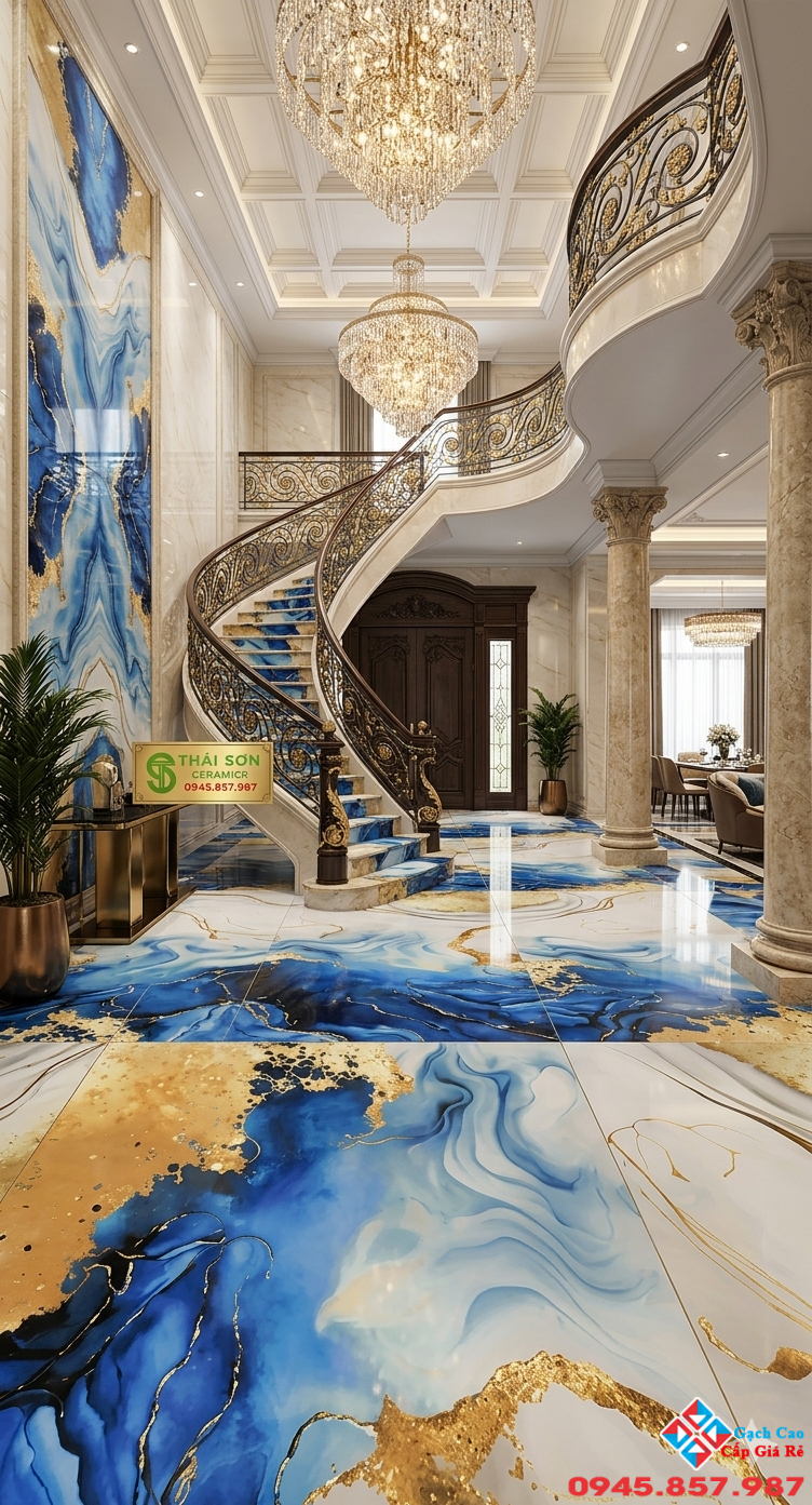 Phối cảnh gạch 60x120 vân xanh