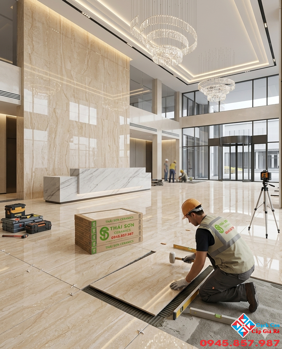 Phối cảnh gạch 80x160 travertine