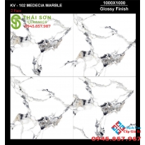 Gạch lát nền trắng vân đá 100x100 ấn độ đá bóng kiếng