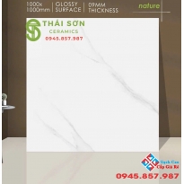 Gạch lát nền ấn độ 100x100 trắng vân mây nhẹ bóng kiếng 