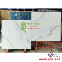 Gạch lát nền 100x100 ấn độ bóng kiếng trắng vân vàng kim