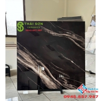 Gạch trung quốc 100x100 đen tuyền đường vân tia sét sang trọng