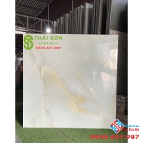 Gạch 120x120 ấn độ bóng kính màu xanh vân đá 