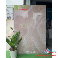 Gạch bóng kiếng ấn độ 120x180 vân đá màu hồng cao cấp