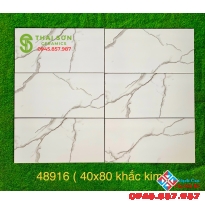 Gạch khắc kim nhũ bạc vân mây trắng 40x80 bóng kiếng trung quốc