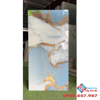 Gạch ấn độ 60x120 màu xanh vân trắng nhũ vàng