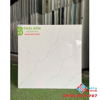 Gạch prime 80x80 màu trắng vân mây lát nền bóng kiếng