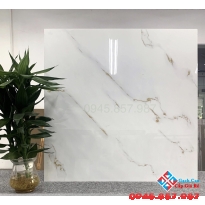 Đá lót nền bóng kiếng 80x80 trắng vân vàng cao cấp