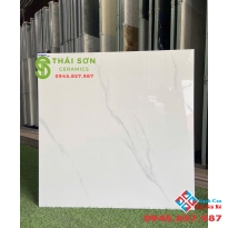 Gạch lát nền 80x80 takao bóng kiếng đồng chất màu trắng vân mây 