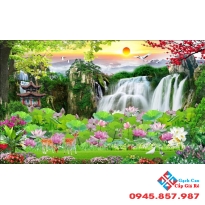 Gạch tranh 3D phong cảnh hồ sen đẹp