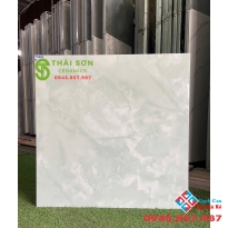 Gạch lát nền phòng khách vitto 80x80 bóng kiếng màu xanh 