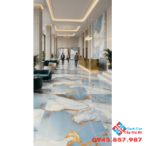 Gạch ấn độ 60x120 màu xanh vân trắng nhũ vàng