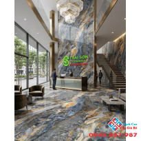 Gạch kamado 80x80 màu xanh vân đá cẩm thạch siêu bóng