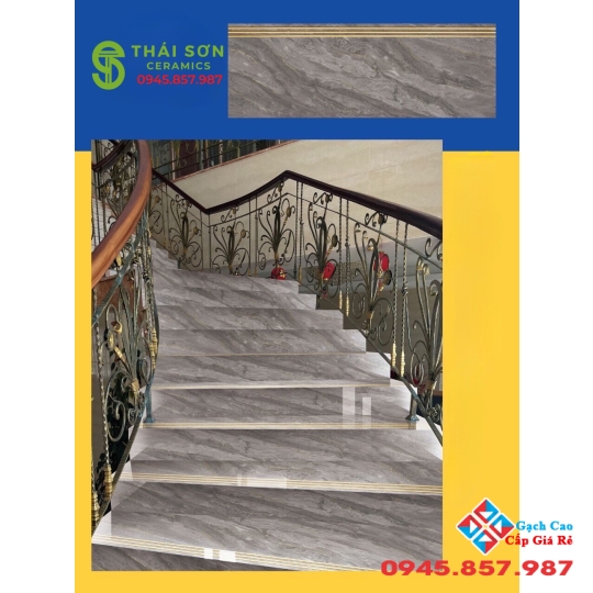 Gạch lát cầu thang 47x120 màu xám khắc kim cao cấp 
