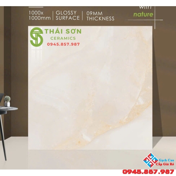 Gạch lát nền 100x100 bóng kiếng ấn độ vân đá kem vàng