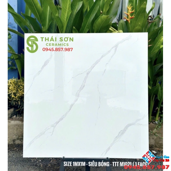 Gạch lát nền trắng vân mây bóng kiếng giá rẻ 100x100