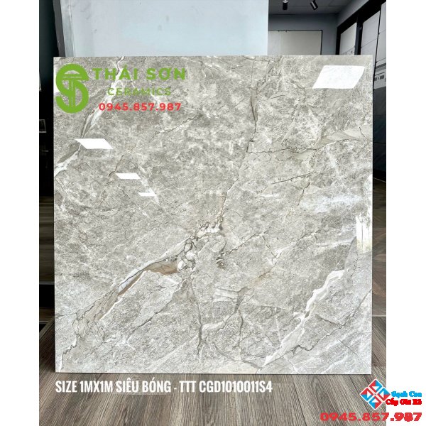 Gạch lát nền 100x100 CMC màu xám vân đá bóng kiếng 