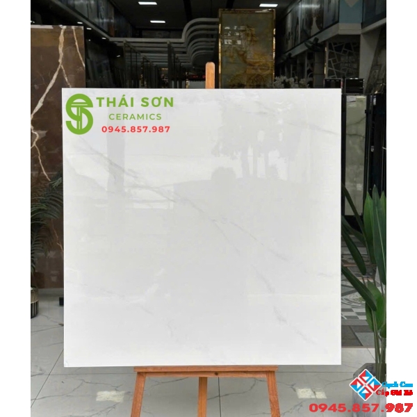 Gạch thắng cường 100x100 bóng kiếng màu trắng vân 