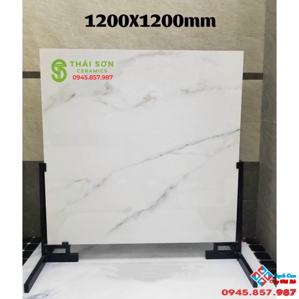 Gạch lát sảnh nhà phố cao cấp 120x120 trắng mây ấn độ