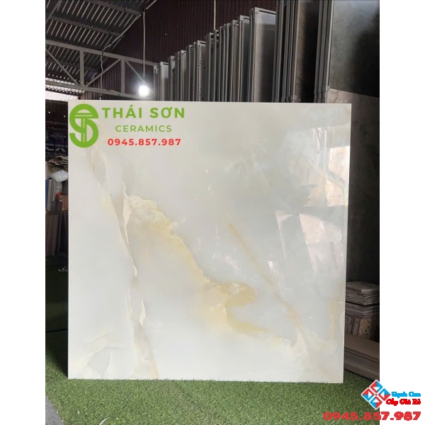 Gạch 120x120 ấn độ bóng kính màu xanh vân đá 