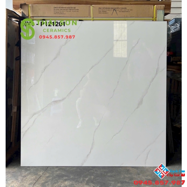 Gạch lát nền 120x120 Viglacera bóng kiếng màu trắng vân mây