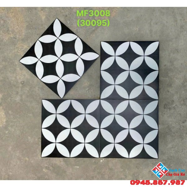 Gạch ốp lát trang trí 30x30 trung quốc bông đồng tiền đen trắng