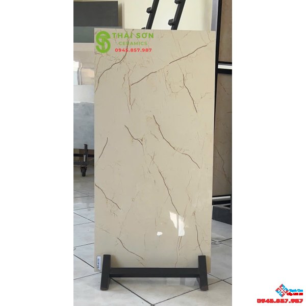 Gạch ốp tường 40x80 trung quốc khắc kim màu vàng kem nhạt