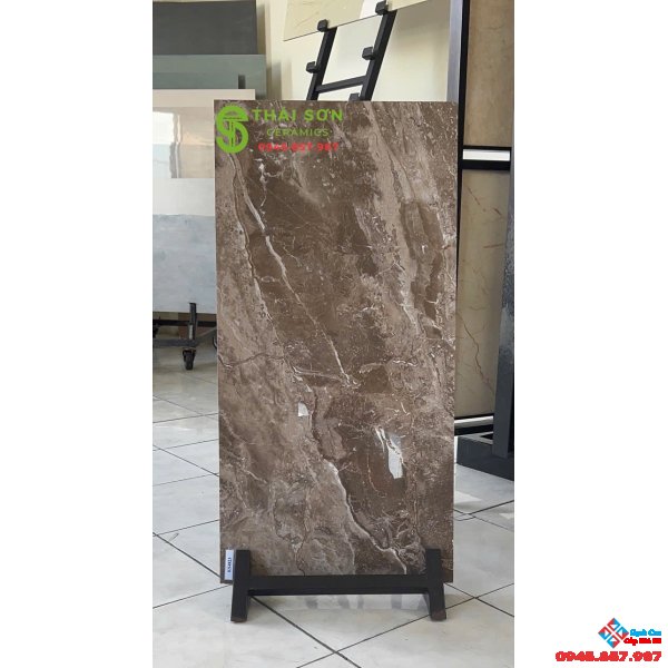 Gạch ốp tường 40x80 trung quốc khắc kim màu nâu đất