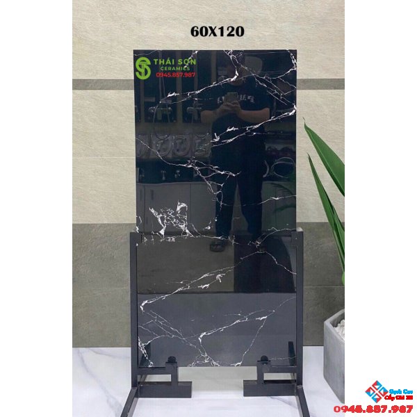 Gạch khổ lớn bóng kiếng 60x120 ấn độ đen vân trắng cao cấp