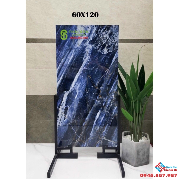 Gạch bóng kính ấn độ 60x120 vân xanh ốp lát nhà biệt thự