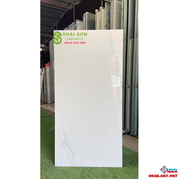 Gạch lát nền nhà phố 60x120 ấn độ trắng vân nhẹ bóng kiếng