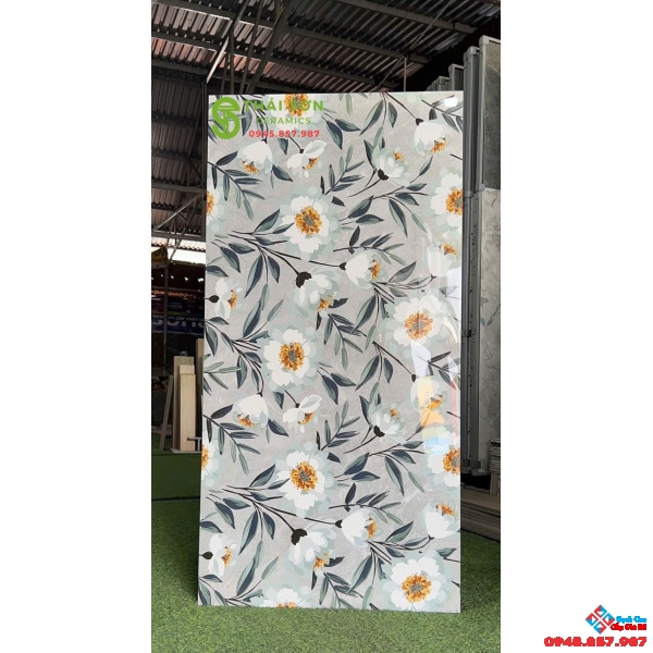 Gạch apodio siêu bóng 60x120 ốp trang trí họa tiết hoa đơn cách điệu