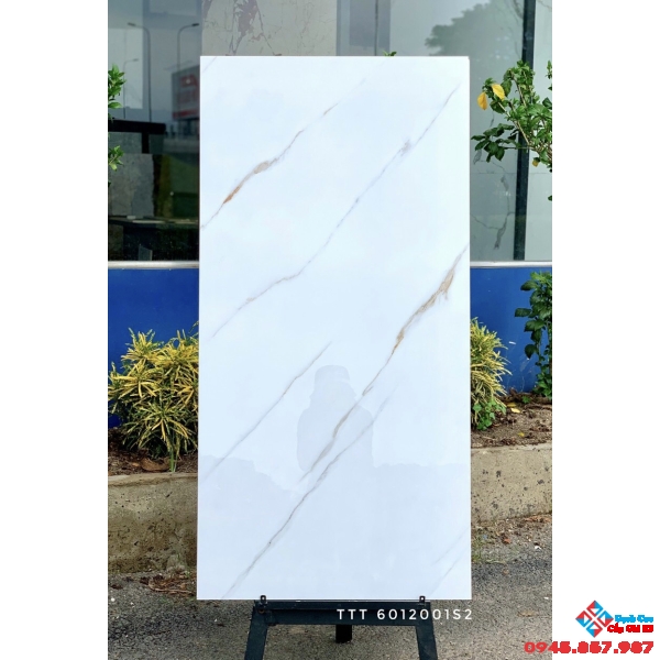 Gạch ốp tường phòng tắm 60x120 siêu bóng tông trắng mây