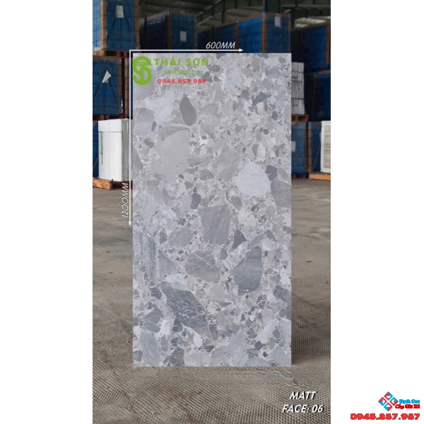 Gạch lát nền quán bar 60x120 vân đá terrazzo đẹp