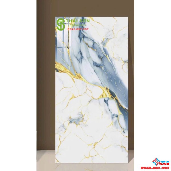 Gạch ốp lát 60x120 ấn độ siêu bóng vân xanh nhũ vàng