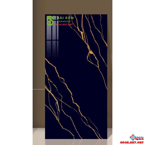 Gạch ốp lát 60x120 bóng kiếng đen vân cam vàng cao cấp