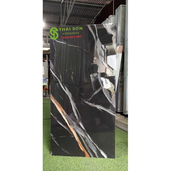 Gạch ấn độ 60x120 siêu bóng đen vân trắng