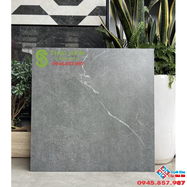 Gạch lát nền 60x60 mờ  xám đậm vệt trắng giá rẻ