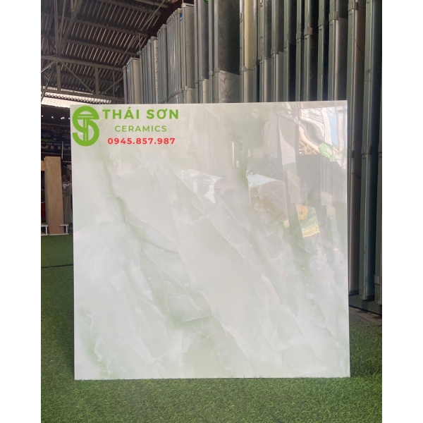 Gạch phương nam màu xanh lá 80x80 lát nền bóng kiếng