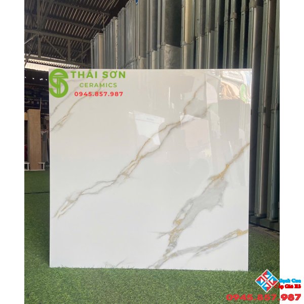 Gạch lát nền phương nam 80x80 màu trắng vân nhũ vàng cao cấp